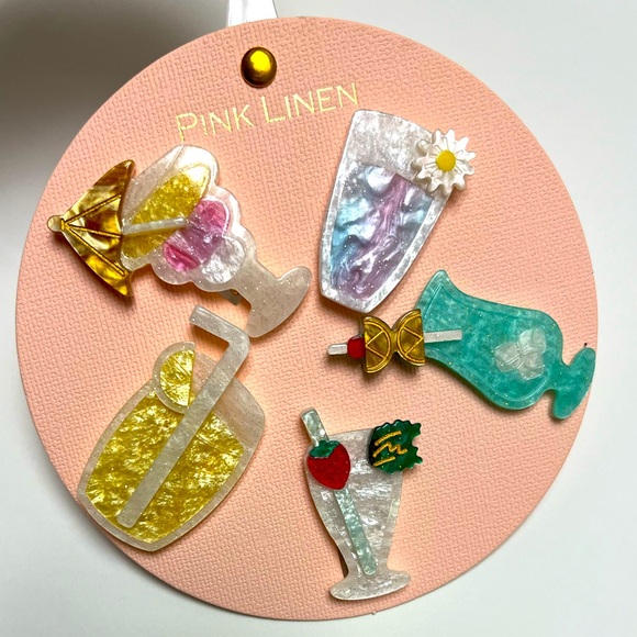 NWT ⚜️🍸⚜️ Tropical Drinks Hair Clips Barrettes Set Of 5 By Pink Linen - Picture 1 of 14